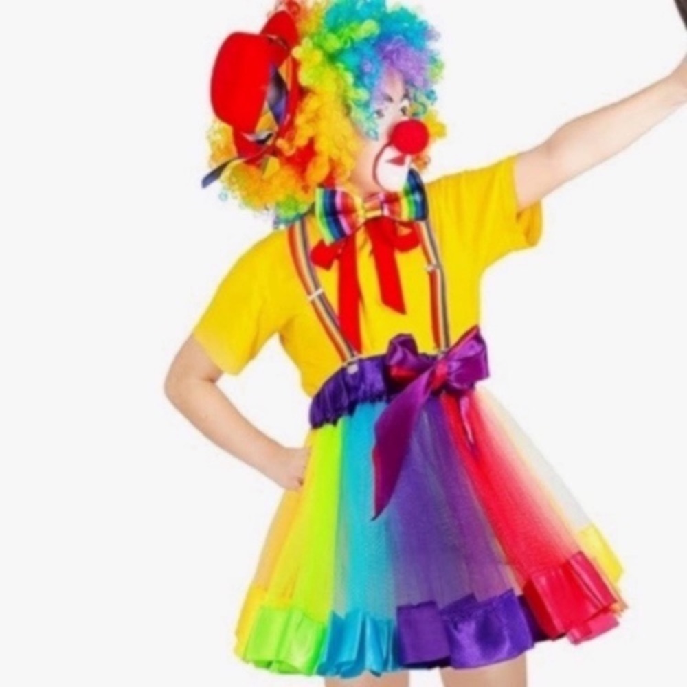 ~Lot Of (2) Kids Clown Rainbow Costume Set Include Tutu Skirt & Wig~